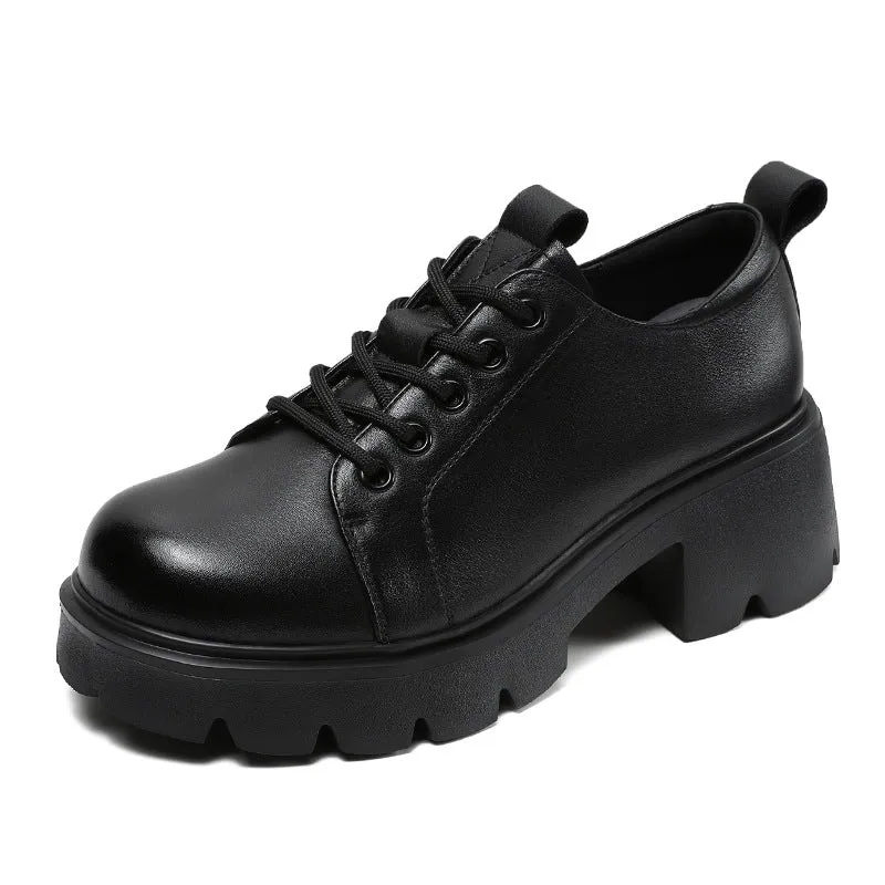 Women Retro Minimalist Leather Chunky Heel Casual Shoes