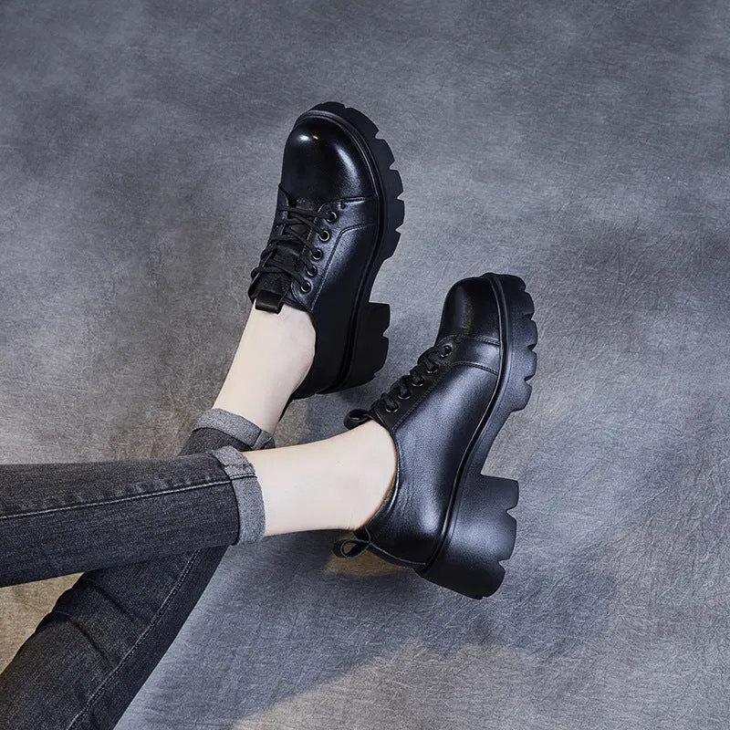 Women Retro Minimalist Leather Chunky Heel Casual Shoes