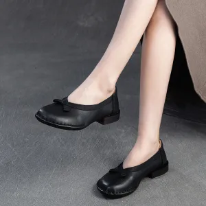 Women Retro Plain Leather Flat Casual Shoes