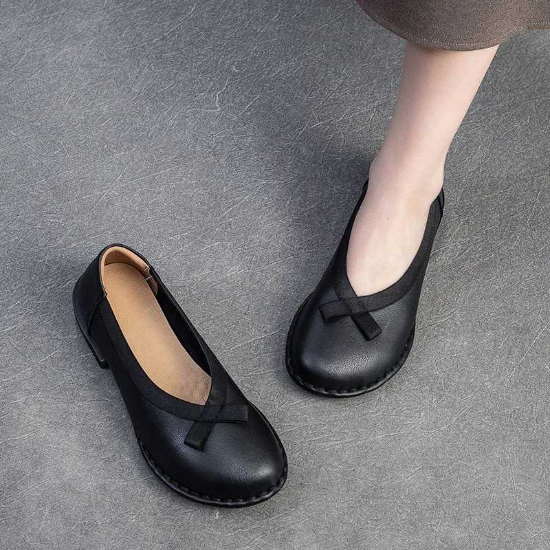 Women Retro Plain Leather Flat Casual Shoes