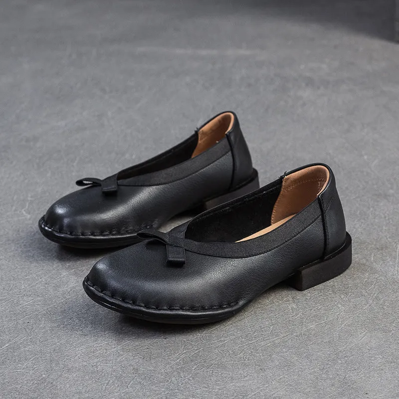 Women Retro Plain Leather Flat Casual Shoes