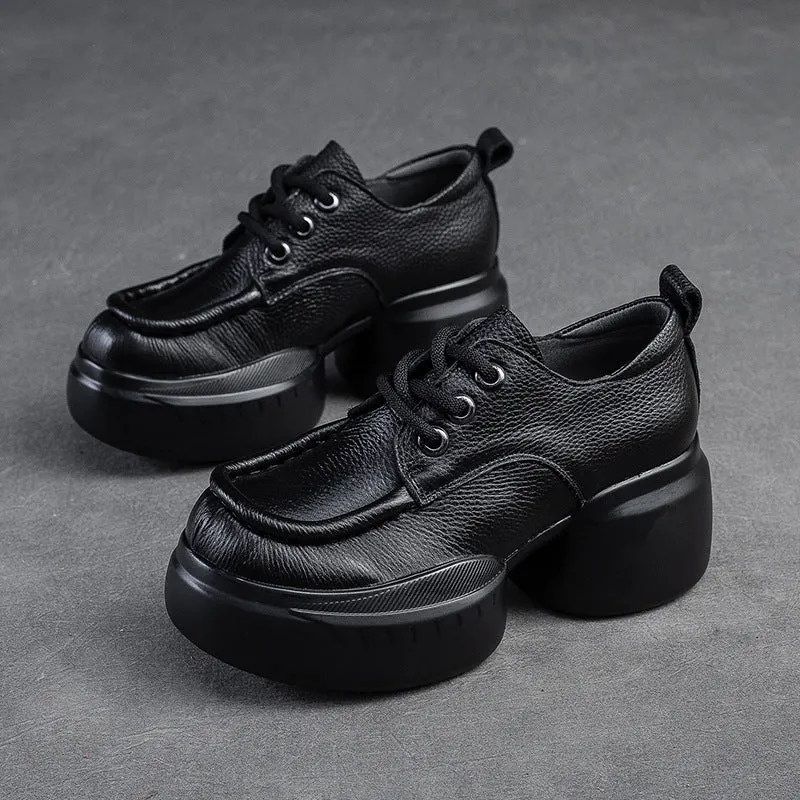 Women Retro Soft Leather Platform Casual Shoes