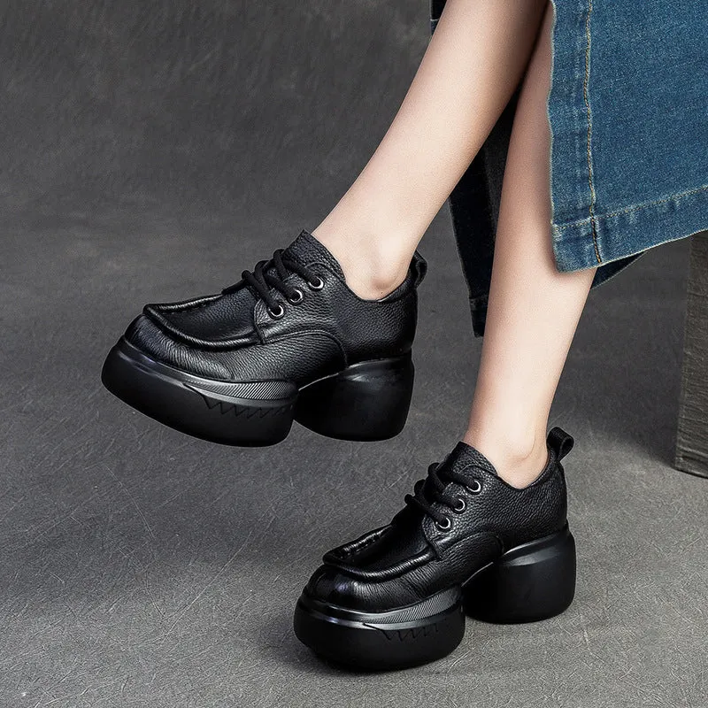 Women Retro Soft Leather Platform Casual Shoes