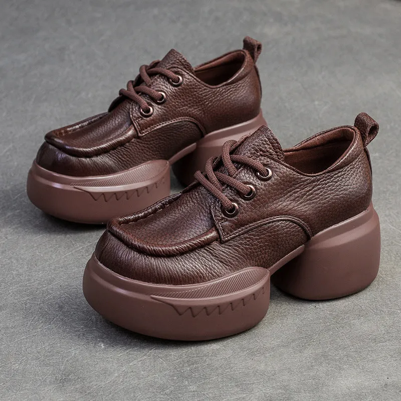 Women Retro Soft Leather Platform Casual Shoes