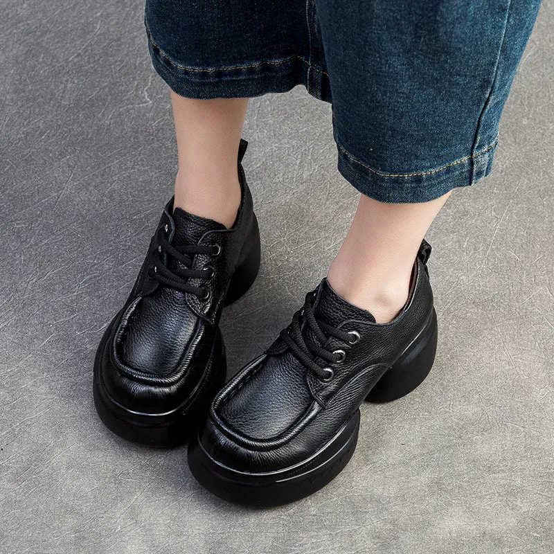 Women Retro Soft Leather Platform Casual Shoes