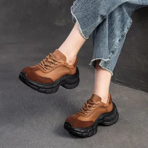 Women Retro Soft Leather Platform Casual Sneakers