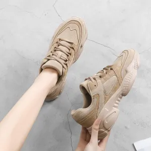 Women Sneakers Shoes White 2020 Spring Sport Thick Sole Lady Leisure Shoes Lace Up Comfortable Women Chunky Sneakers 932555