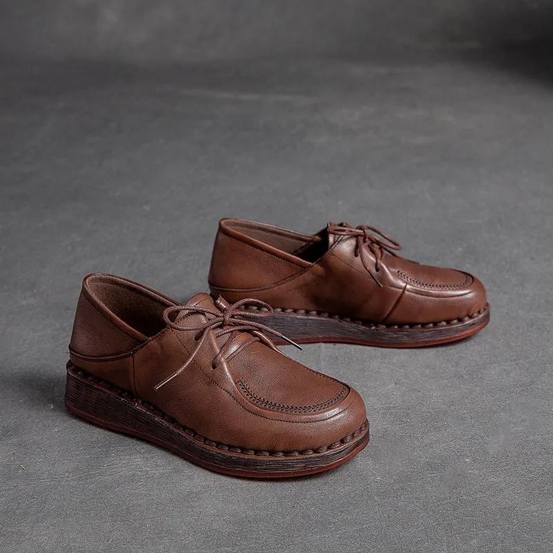 Women Soft Leather Retro Solid Casual Shoes
