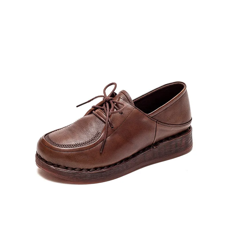 Women Soft Leather Retro Solid Casual Shoes