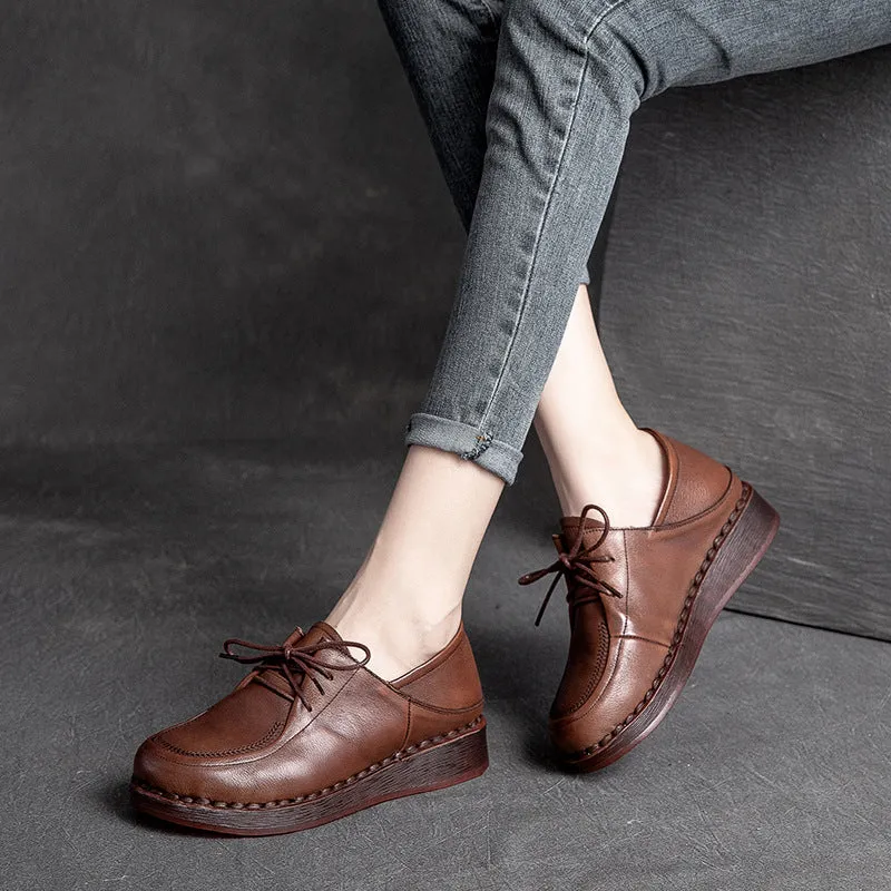 Women Soft Leather Retro Solid Casual Shoes