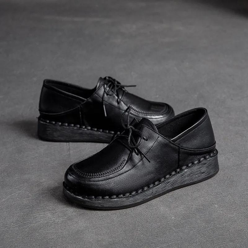 Women Soft Leather Retro Solid Casual Shoes