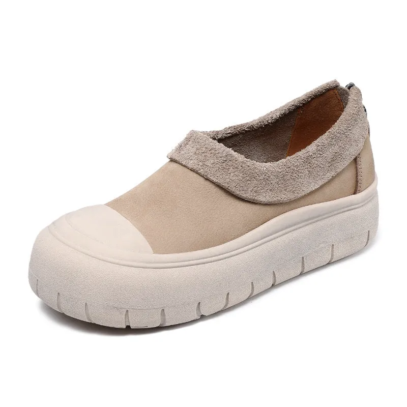 Women Solid Soft Leather Minimalism Casual Shoes