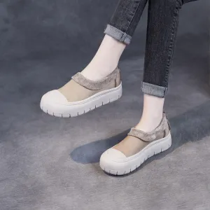 Women Solid Soft Leather Minimalism Casual Shoes