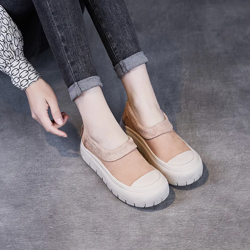 Women Solid Soft Leather Minimalism Casual Shoes
