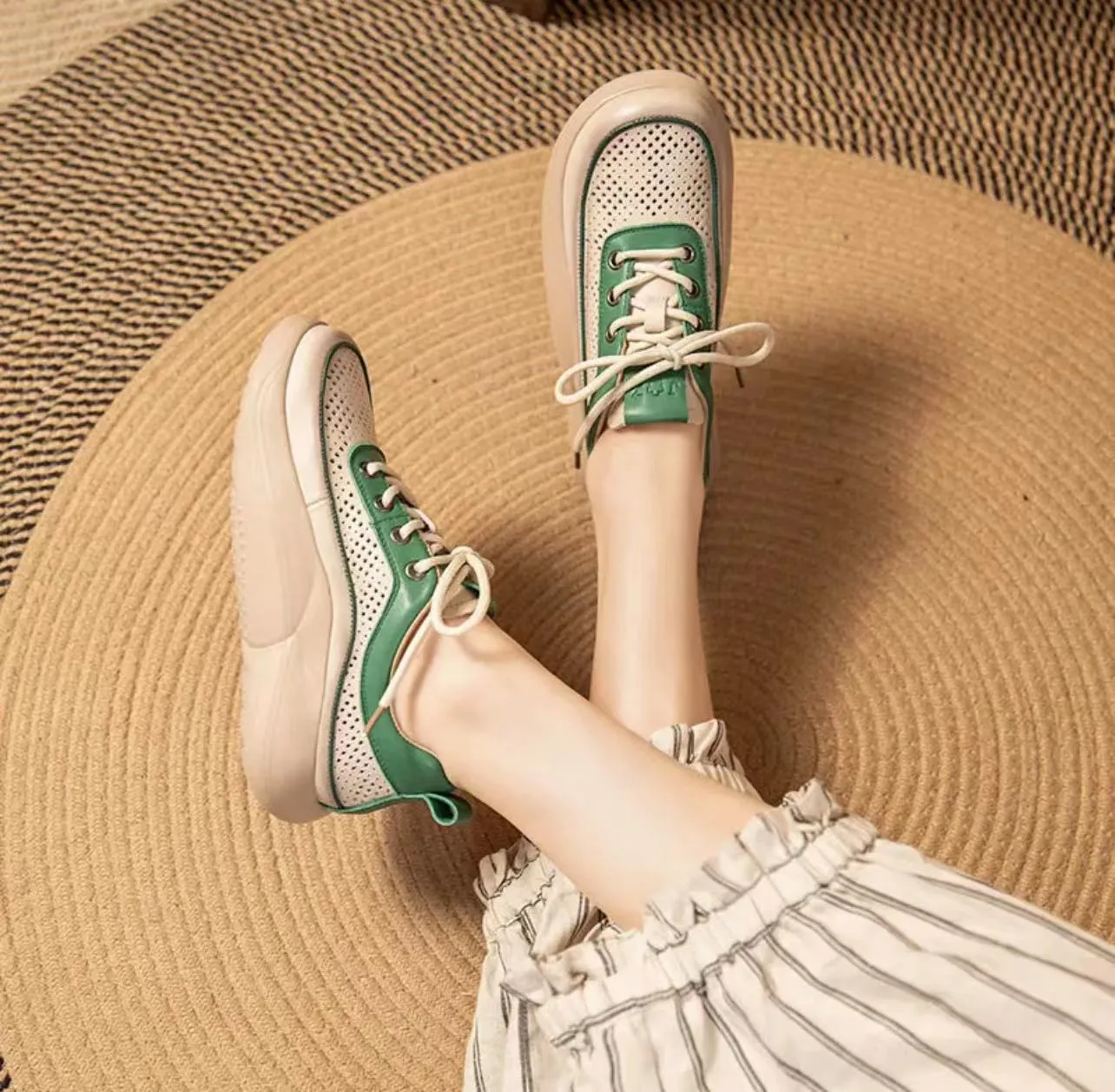 Women Summer Breathable Mesh Leather Casual Shoes