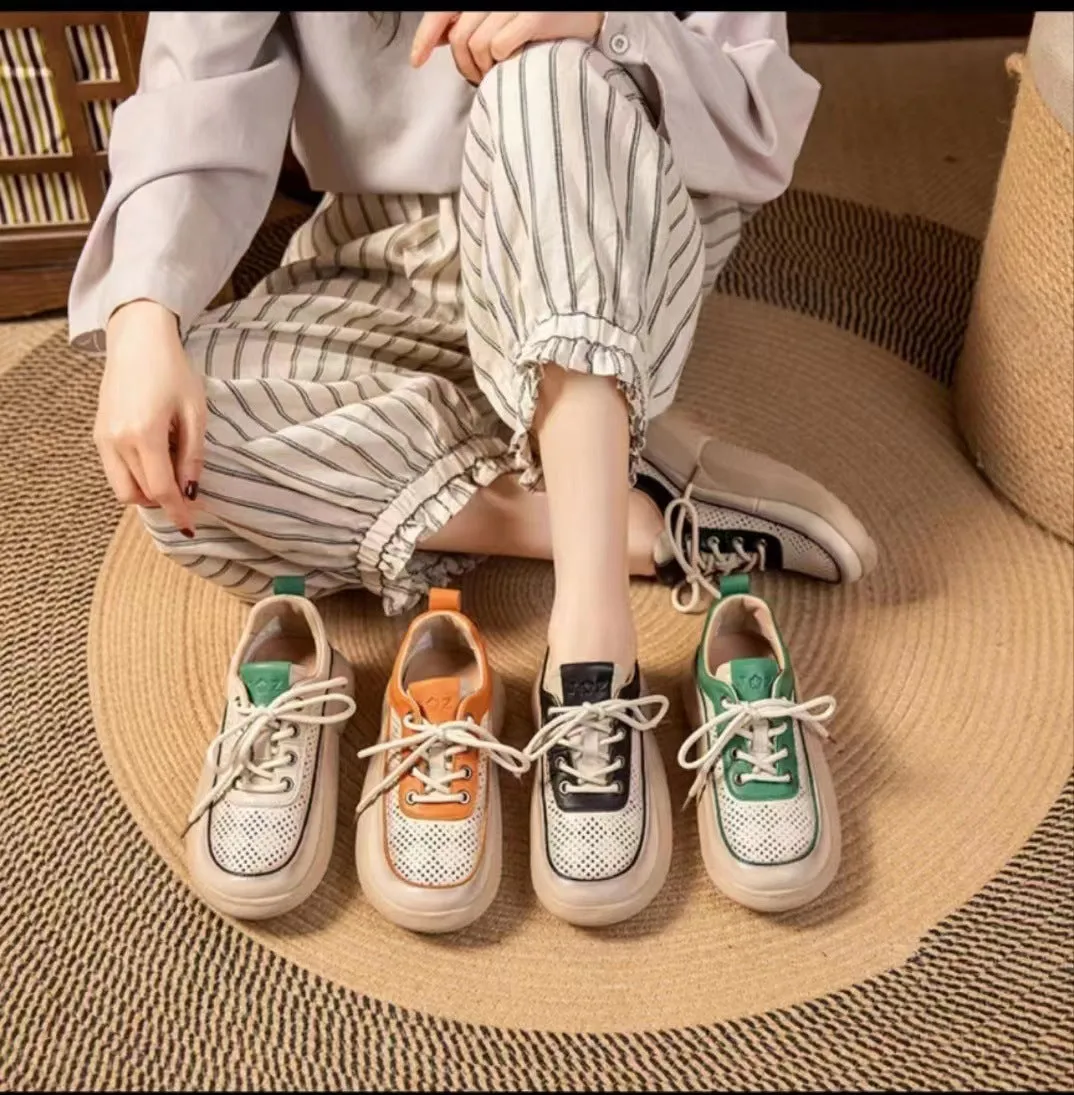 Women Summer Breathable Mesh Leather Casual Shoes