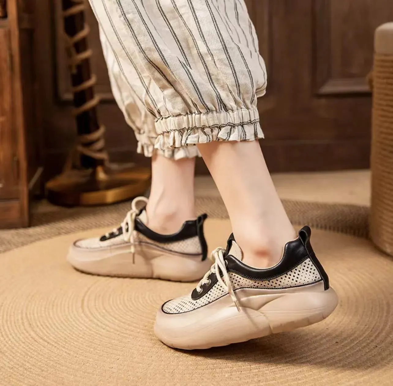 Women Summer Breathable Mesh Leather Casual Shoes