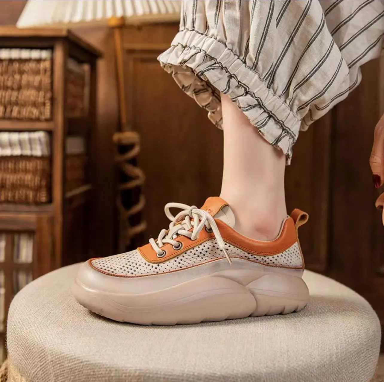 Women Summer Breathable Mesh Leather Casual Shoes