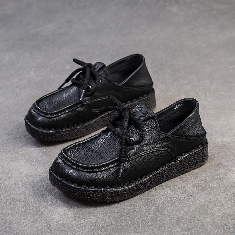 Women Vintage Leather Soft Lace-up Casual Shoes