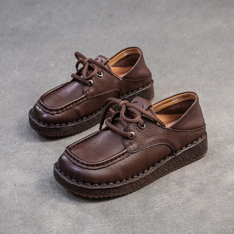 Women Vintage Leather Soft Lace-up Casual Shoes