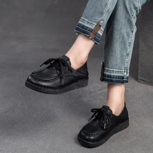 Women Vintage Leather Soft Lace-up Casual Shoes