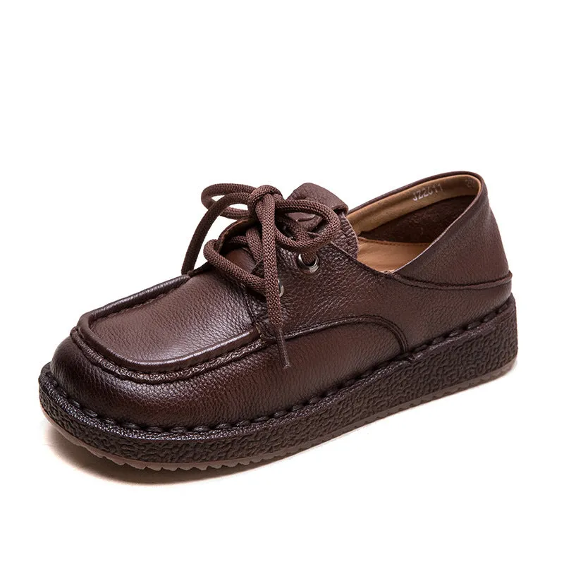 Women Vintage Leather Soft Lace-up Casual Shoes