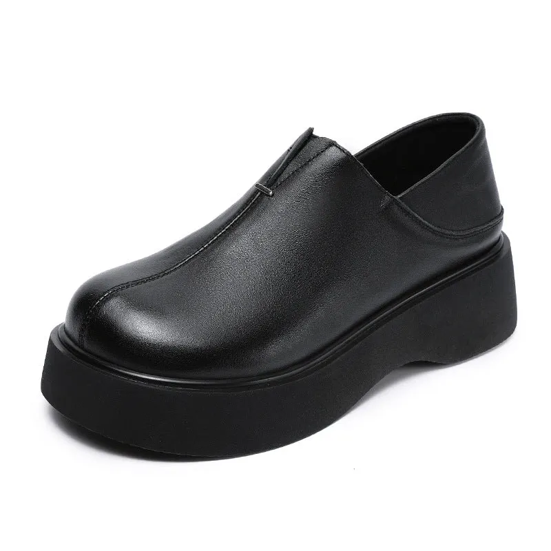 Women Vintage Plain Leather Platform Casual Shoes