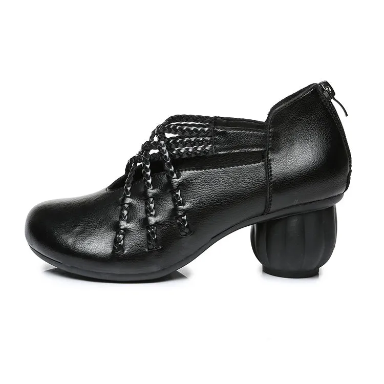 Women Woven Leather Mid-heel Shoes