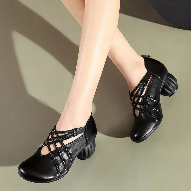 Women Woven Leather Mid-heel Shoes