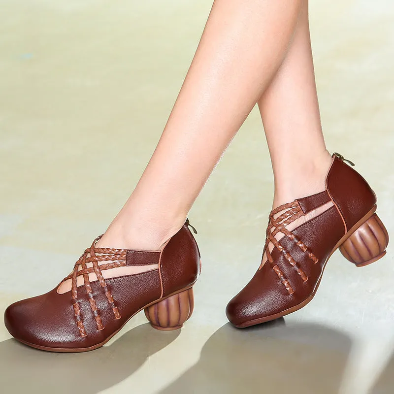 Women Woven Leather Mid-heel Shoes