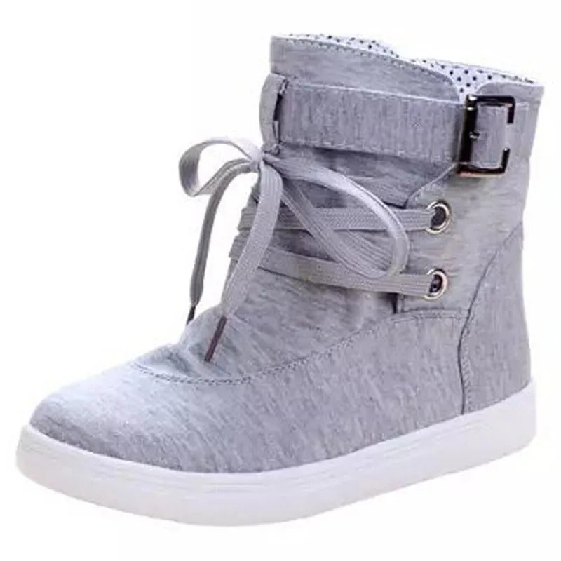 Women's Ankle Boots Charming Flats With Buckle Lace-Up Design Cute Solid Fashion Canvas Martin Boots XWX1524