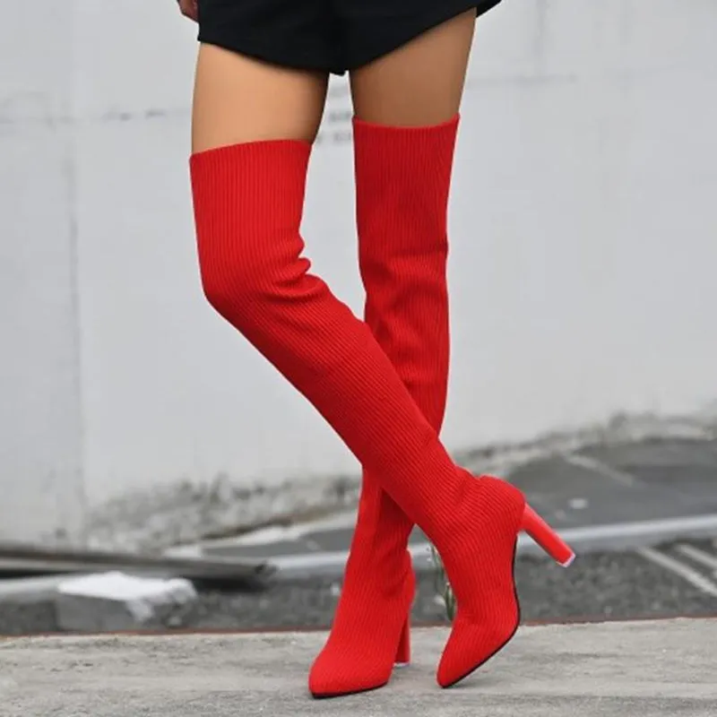 Women’s Block Heel Pointed Toe Over-the-Knee Boots