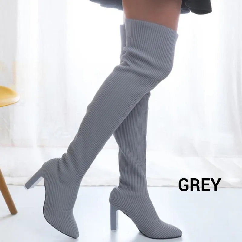 Women’s Block Heel Pointed Toe Over-the-Knee Boots