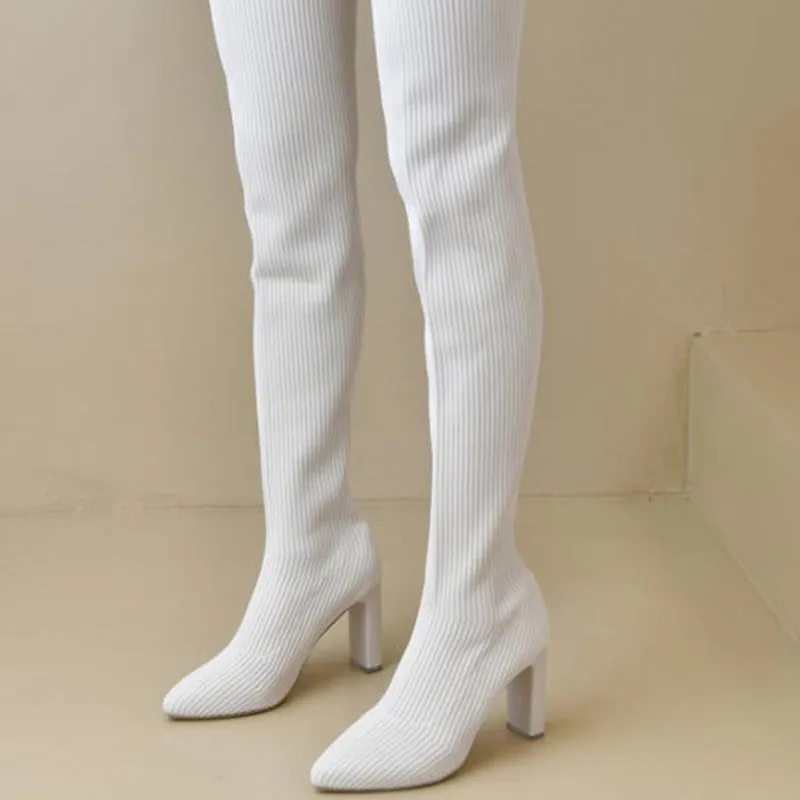 Women’s Block Heel Pointed Toe Over-the-Knee Boots
