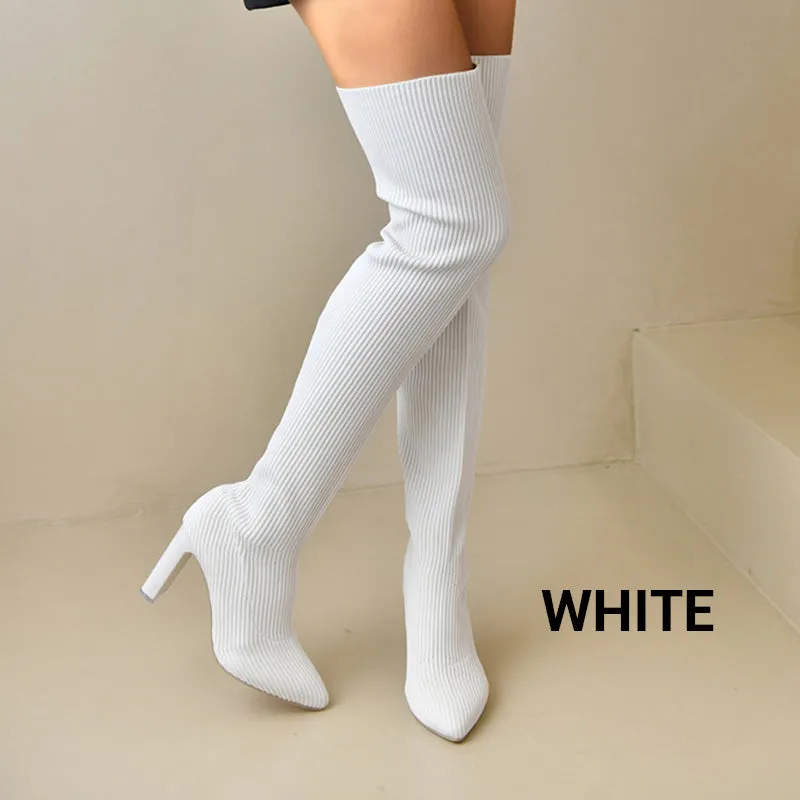 Women’s Block Heel Pointed Toe Over-the-Knee Boots