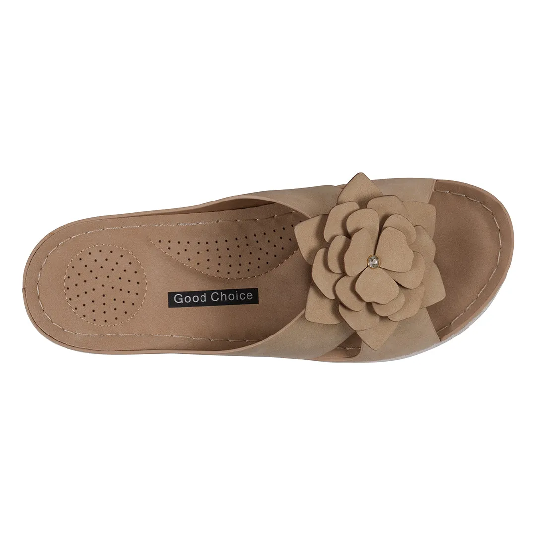 Women's Claire Tan Flower Rosette Comfort Sandals