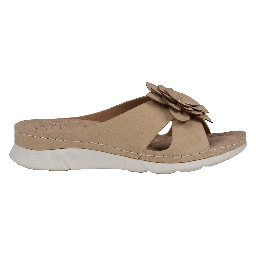 Women's Claire Tan Flower Rosette Comfort Sandals