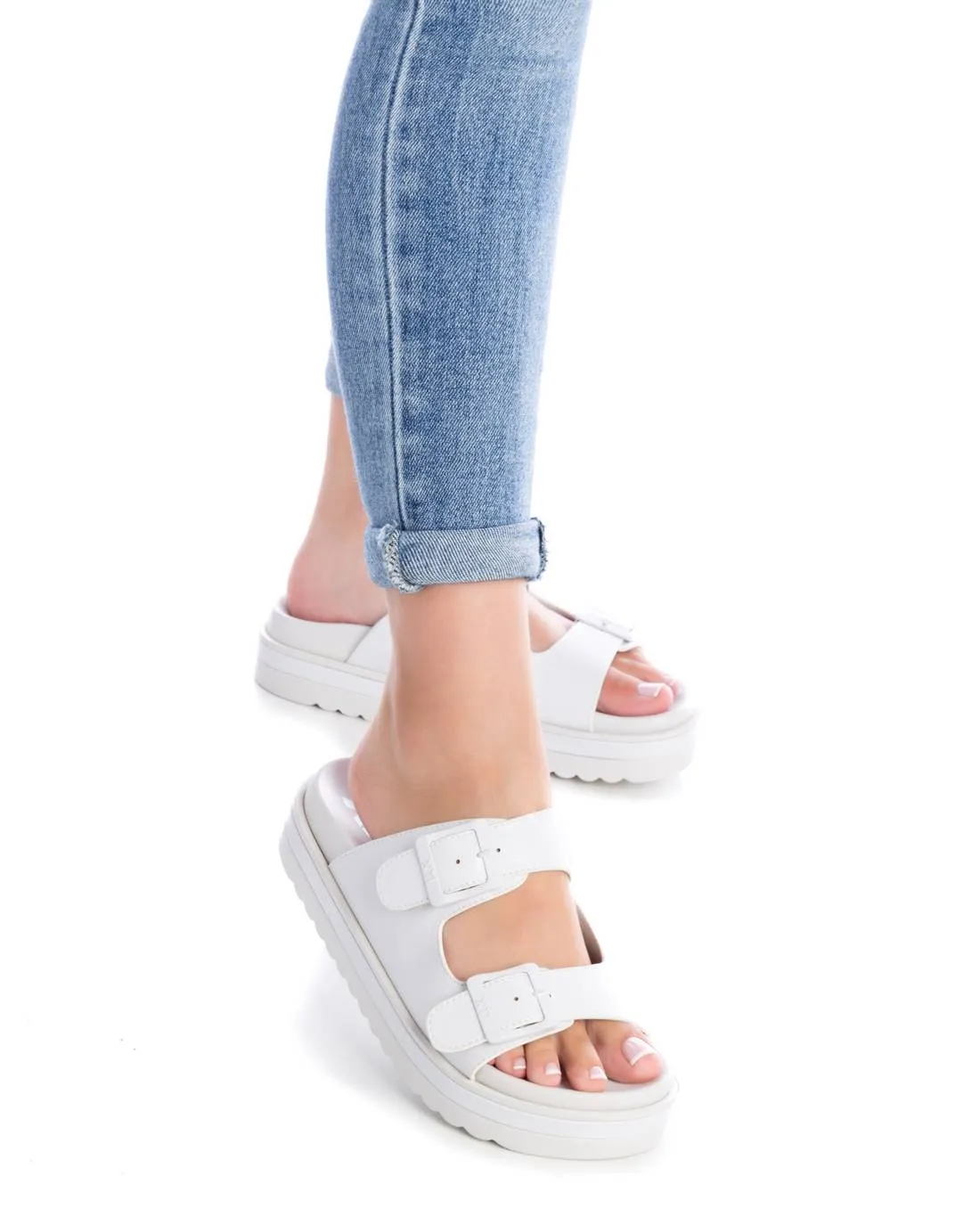 Women's Double Strap Buckle Sandals By XTI, 14110906 White