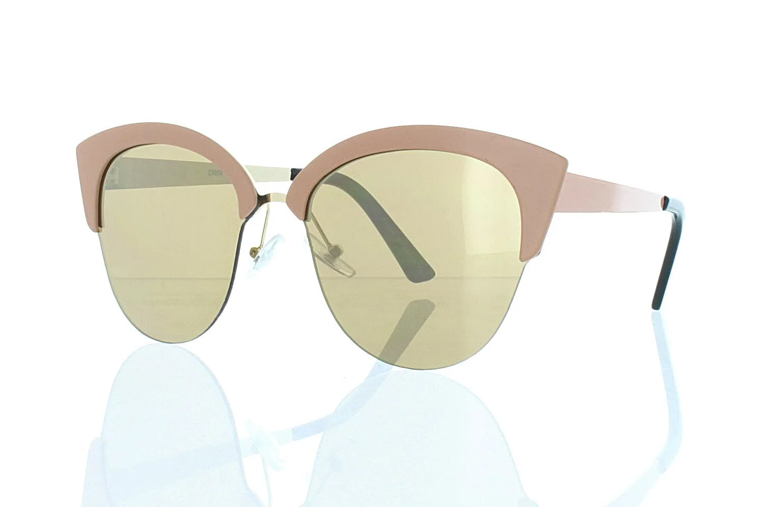 Women's Flat Beige Pink Cateye Sunglasses with Gold Mirror Lens 100% UV400