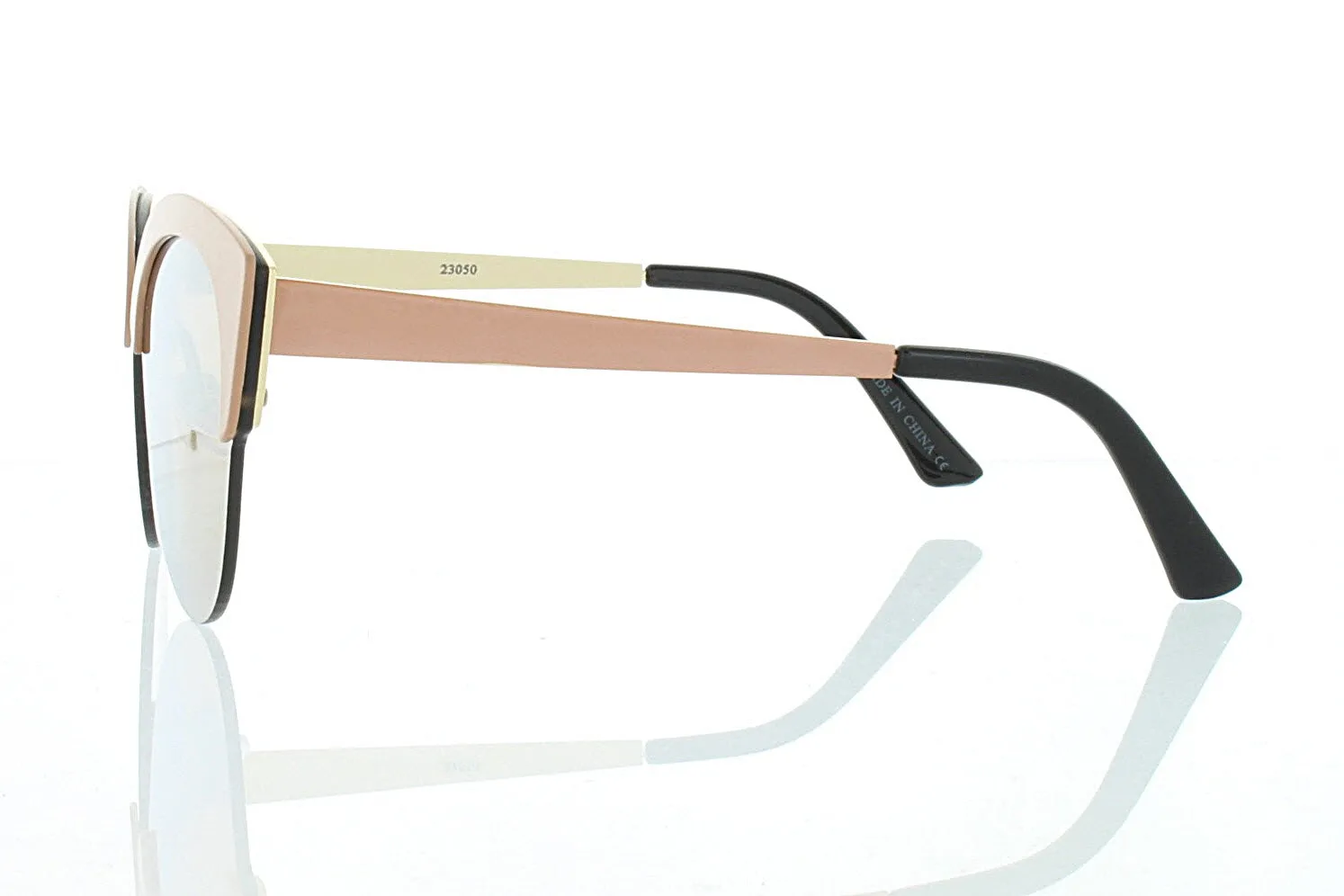 Women's Flat Beige Pink Cateye Sunglasses with Gold Mirror Lens 100% UV400