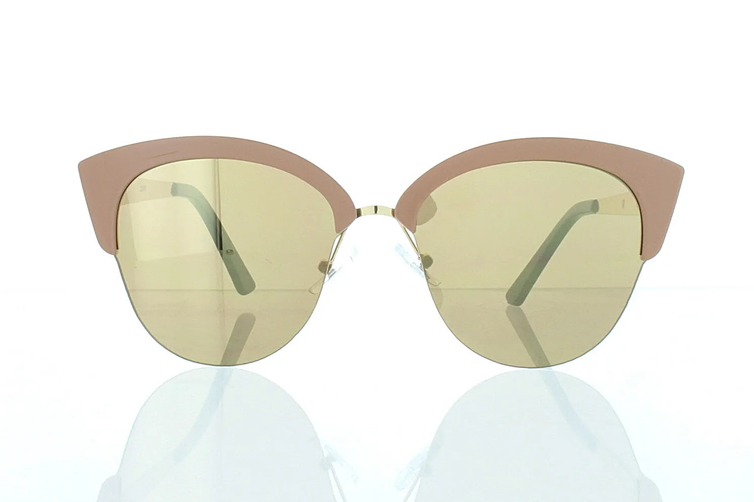Women's Flat Beige Pink Cateye Sunglasses with Gold Mirror Lens 100% UV400