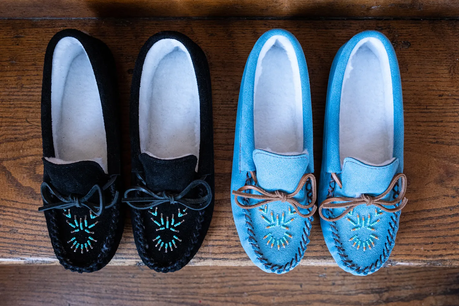 Women's Fleece Lined Beaded Suede Moccasins