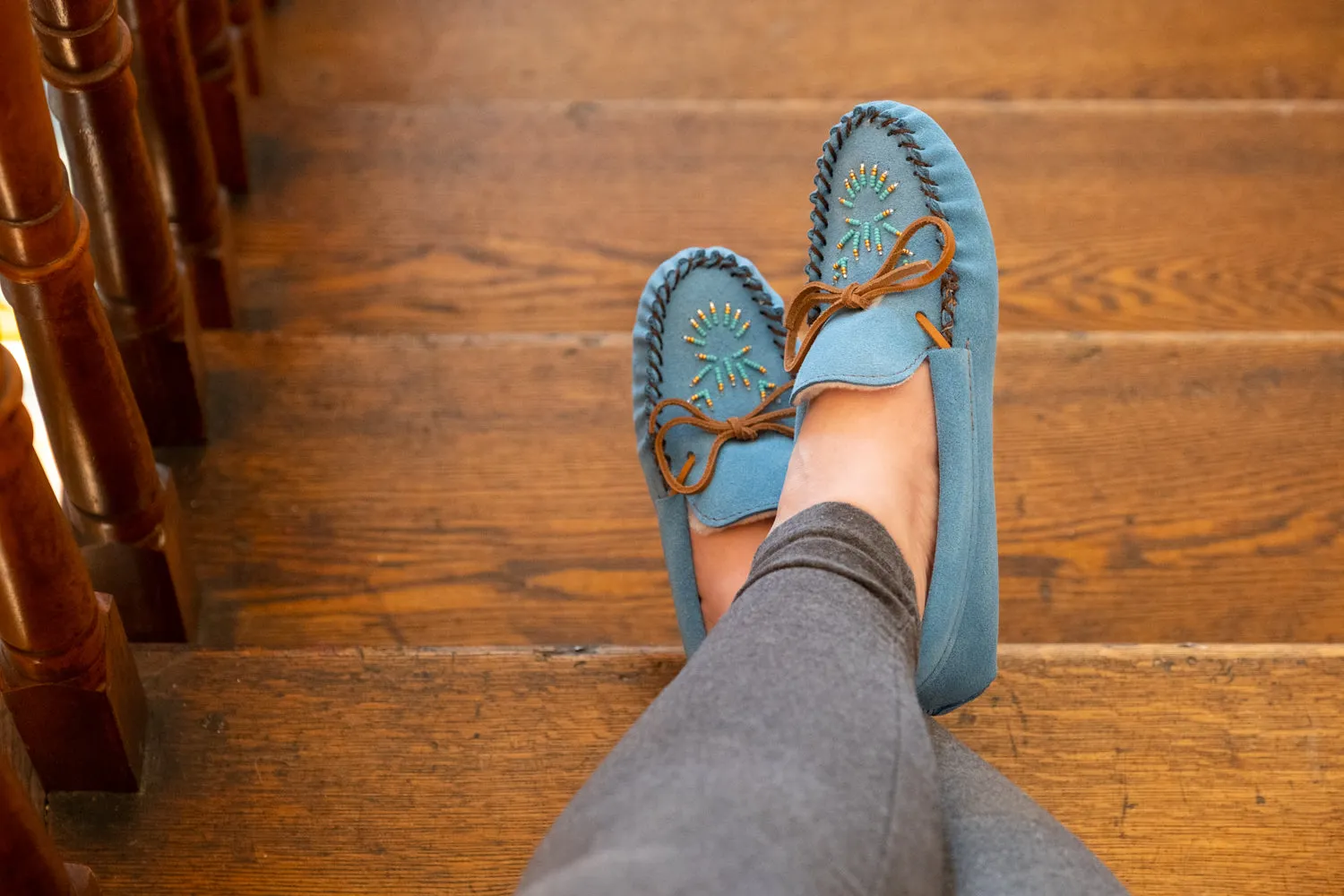 Women's Fleece Lined Beaded Suede Moccasins