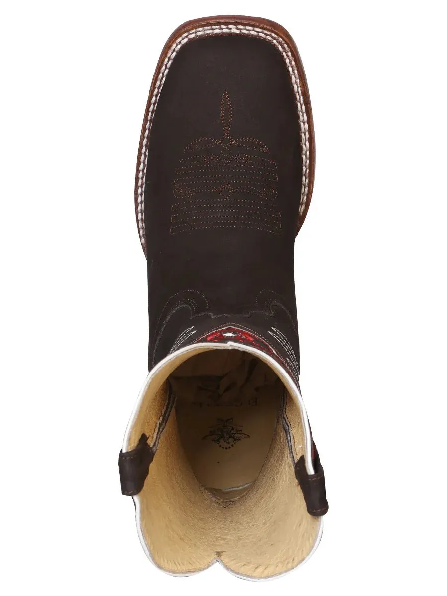 Women's Nubuck Leather Floral Embroidered Cowgirl Boots 'El General' Color Cafe 42978