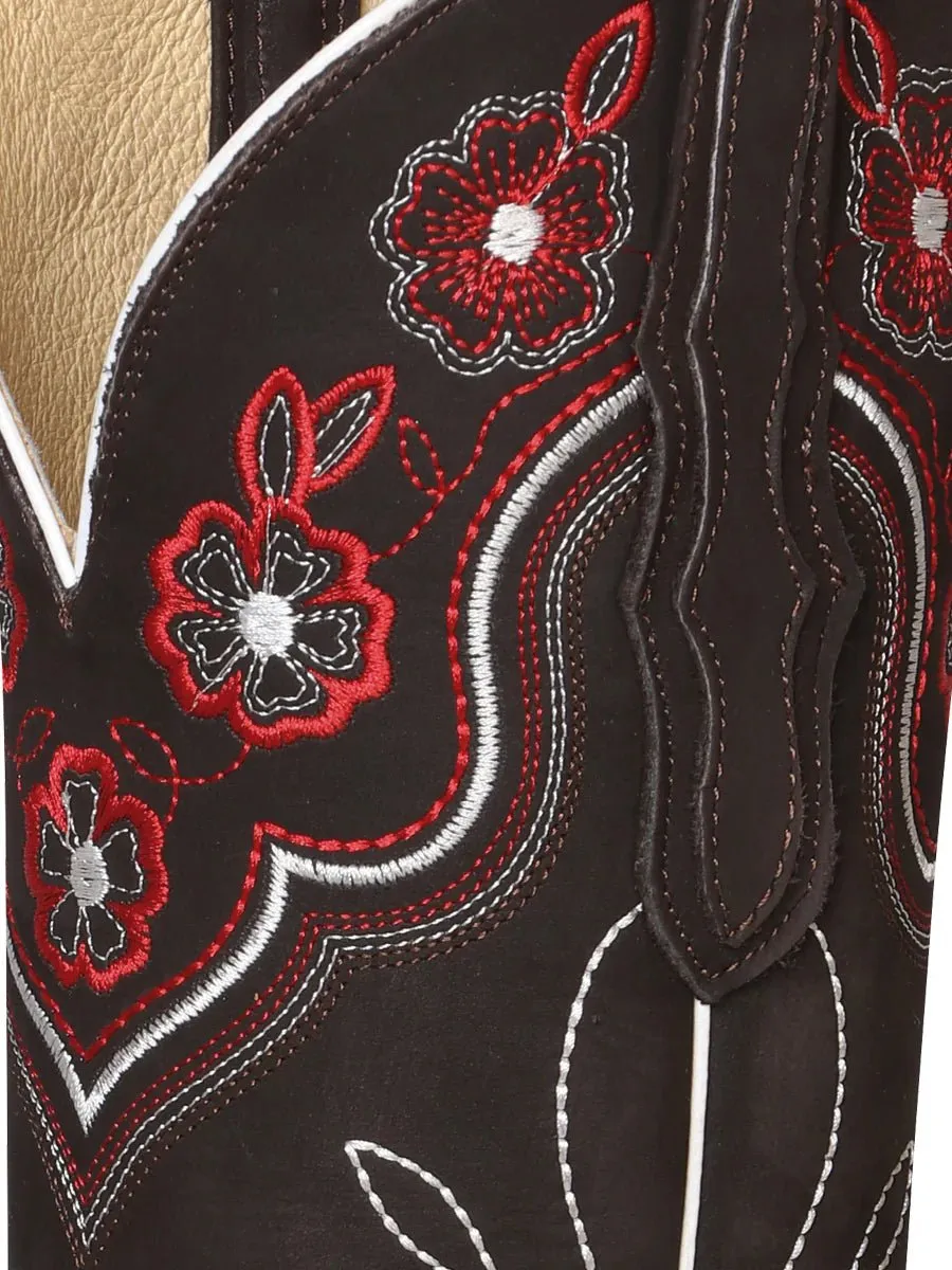 Women's Nubuck Leather Floral Embroidered Cowgirl Boots 'El General' Color Cafe 42978