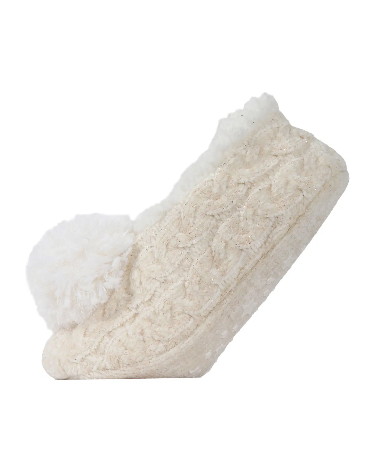 Women's Plush Pom-Pom Chenille Cable Knit Slippers