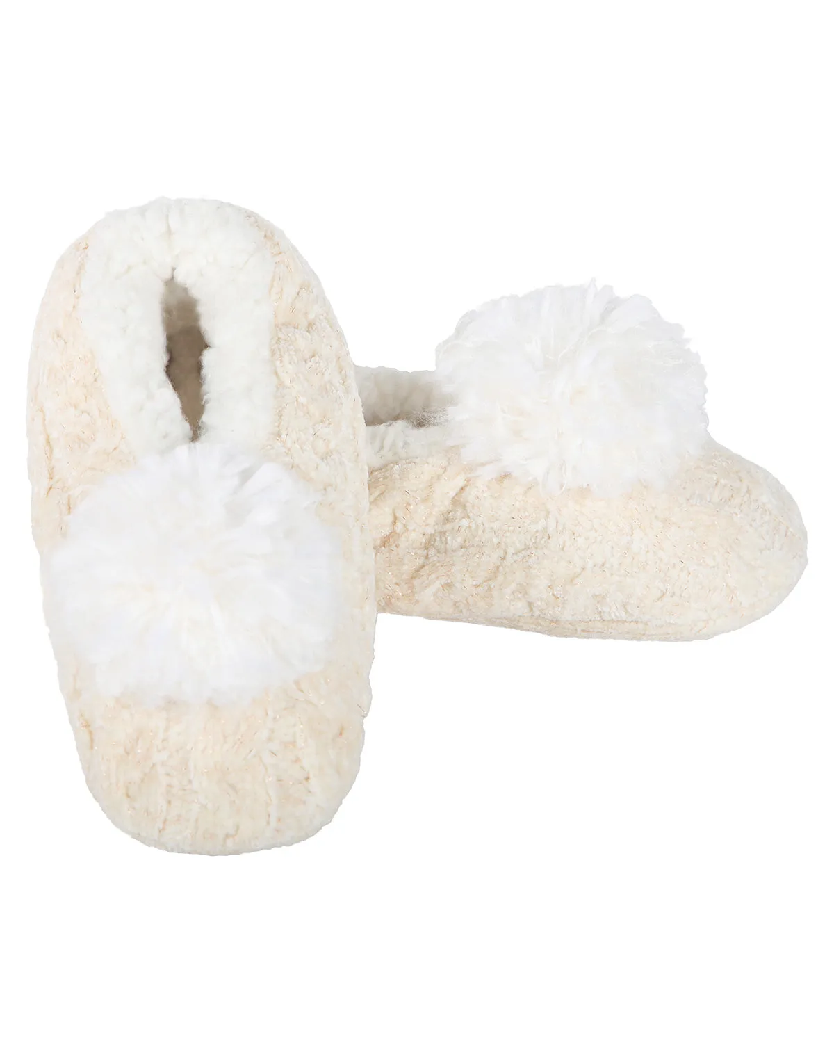 Women's Plush Pom-Pom Chenille Cable Knit Slippers