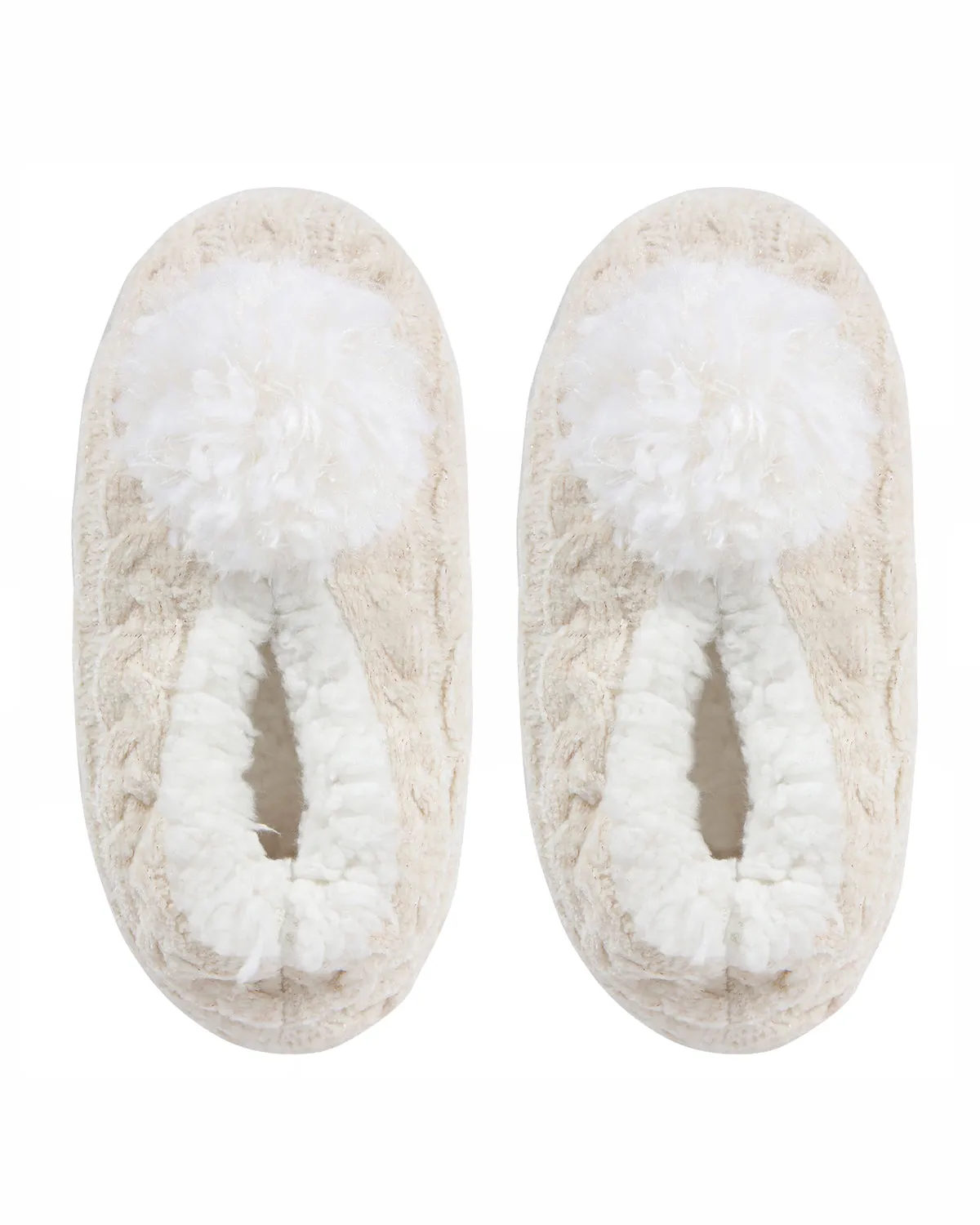 Women's Plush Pom-Pom Chenille Cable Knit Slippers