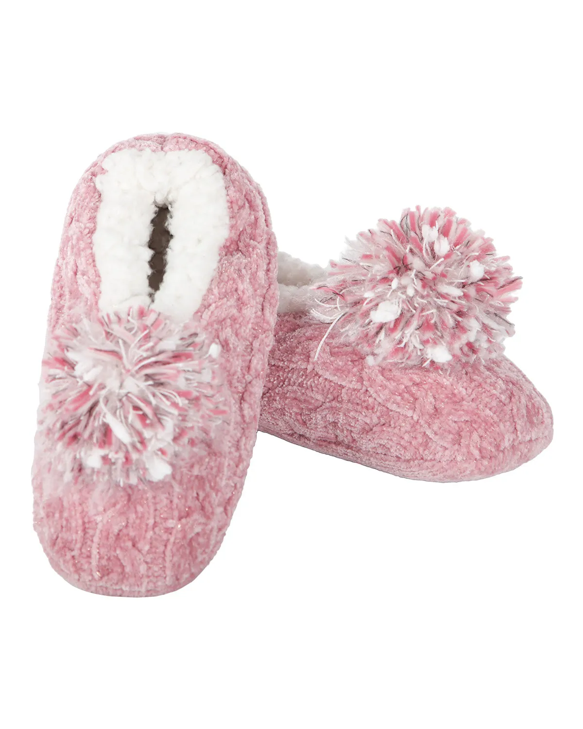 Women's Plush Pom-Pom Chenille Cable Knit Slippers