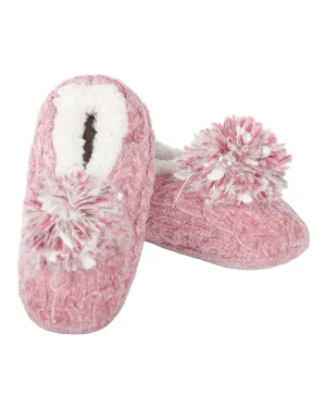 Women's Plush Pom-Pom Chenille Cable Knit Slippers
